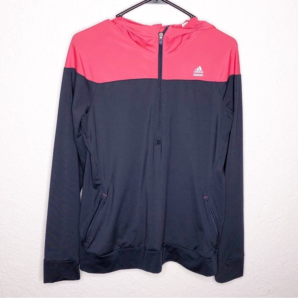 Adidas Techfit pink gray ½ zip hooded long sleeve athletic jacket top size Large